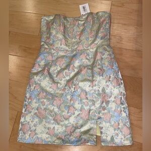 Pastel jacquard Floral Strapless Dress size -M
